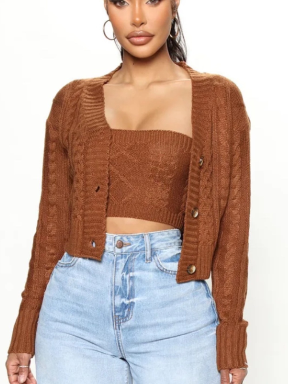 Fashion Nova Brown Cable Knit Cardigan Sweater